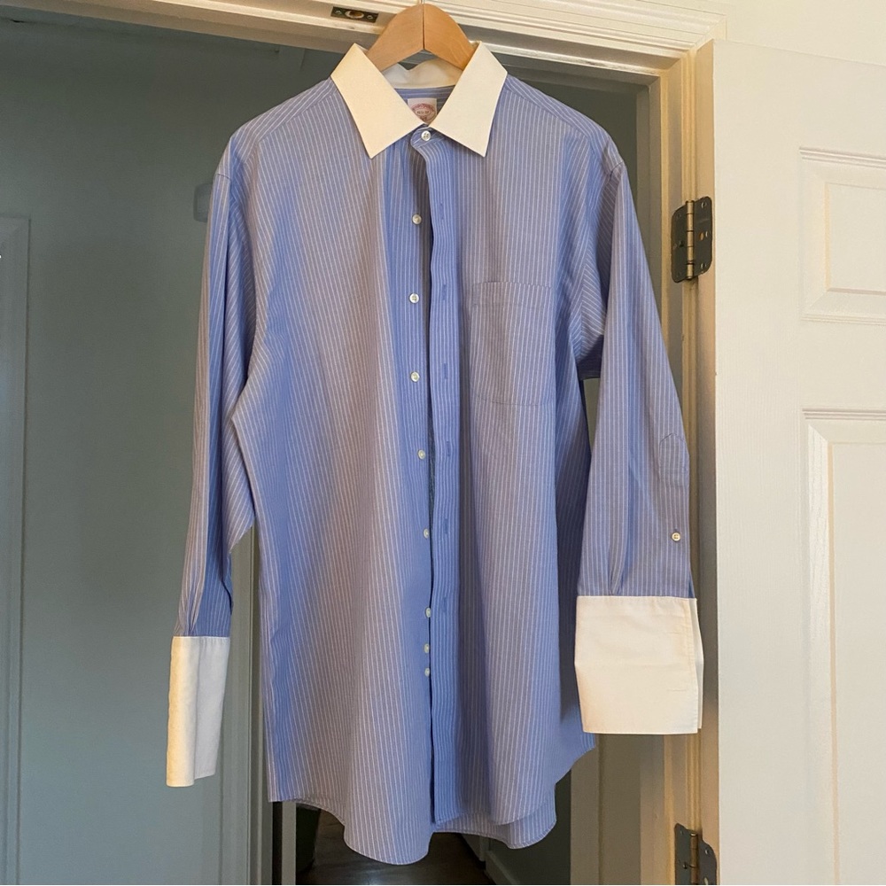 Brooks Brothers blue & white dress shirt w/ contrast collar & French cuffs